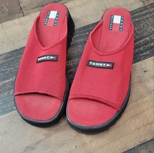 8.5 Tommy Hilfiger Vintage Y2K Red Spellout Foam Wedge Sandals